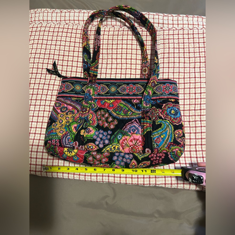 Vera Bradley Black Quilted Paisley Floral Tote with Multicolor Accents